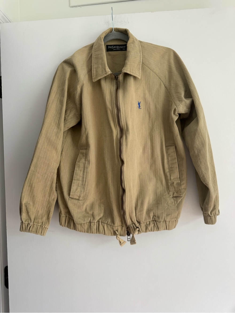 Yves Saint Laurent Tan Bomber Jacket with Blue Logo